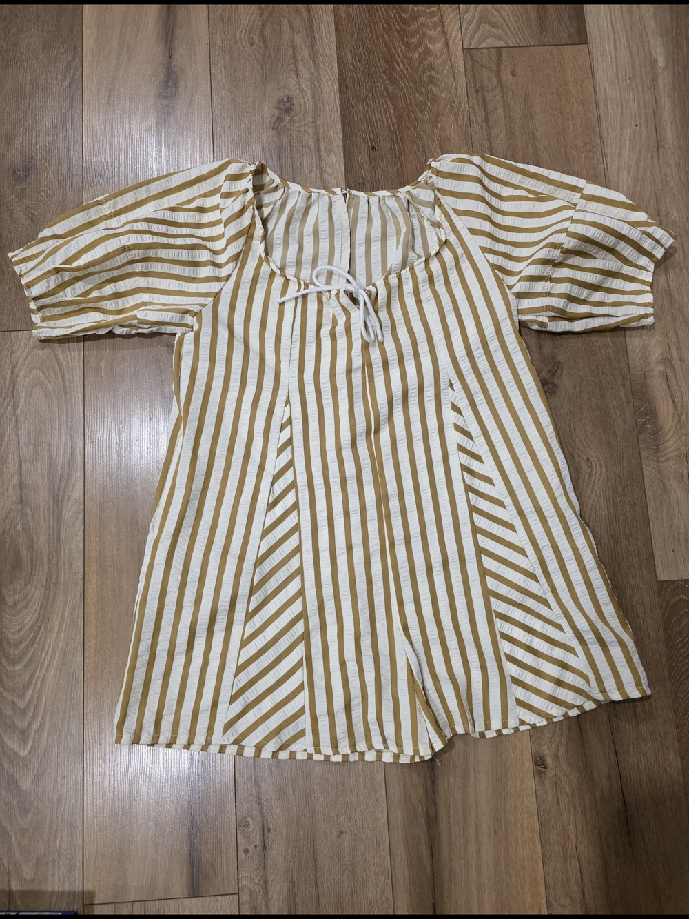 Boutique White and Mustard Striped Peasant Romper - Picture 5 of 6